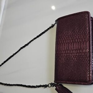 Zara Burgundy Crossbody Bag with Sleek Design and Tassel